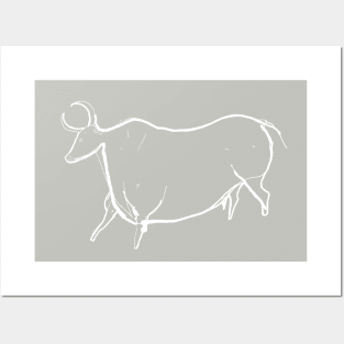 Cave art. Parietal line art of a bull. For prehistory fans, light line Posters and Art